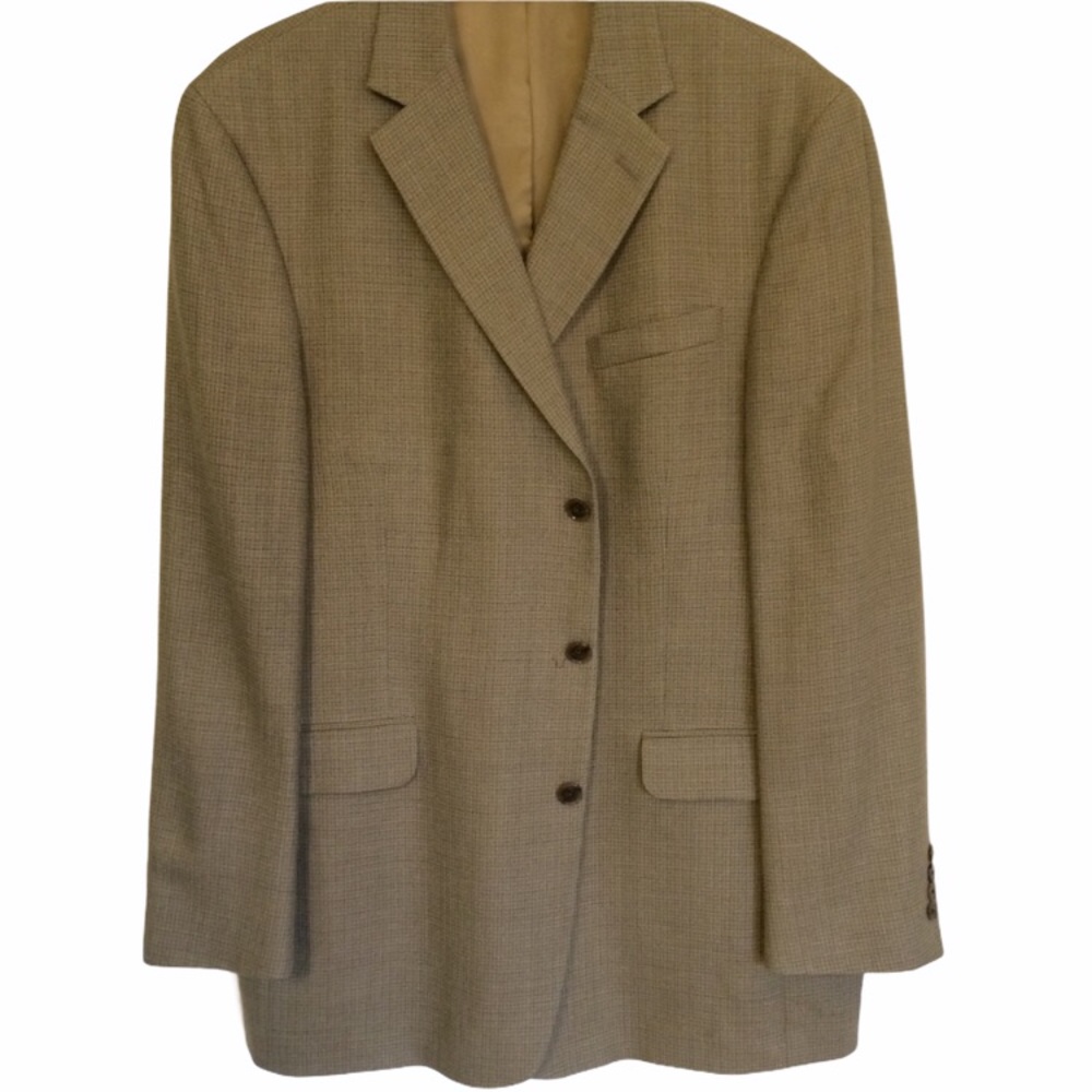 STAFFORD Jacket Blazer Sport Coat Tan Plaid Size 44L 2-Button Lined